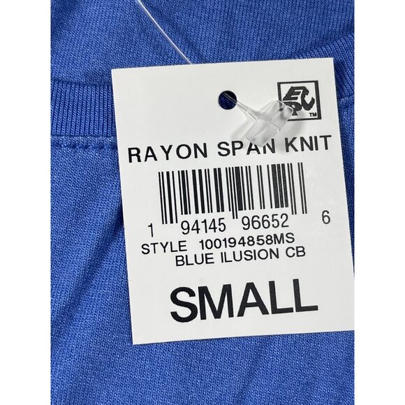 JM Collection Size Small Blue Floral Print Rayon Knit Top Short Sleeve Stretch - Picture 8 of 8